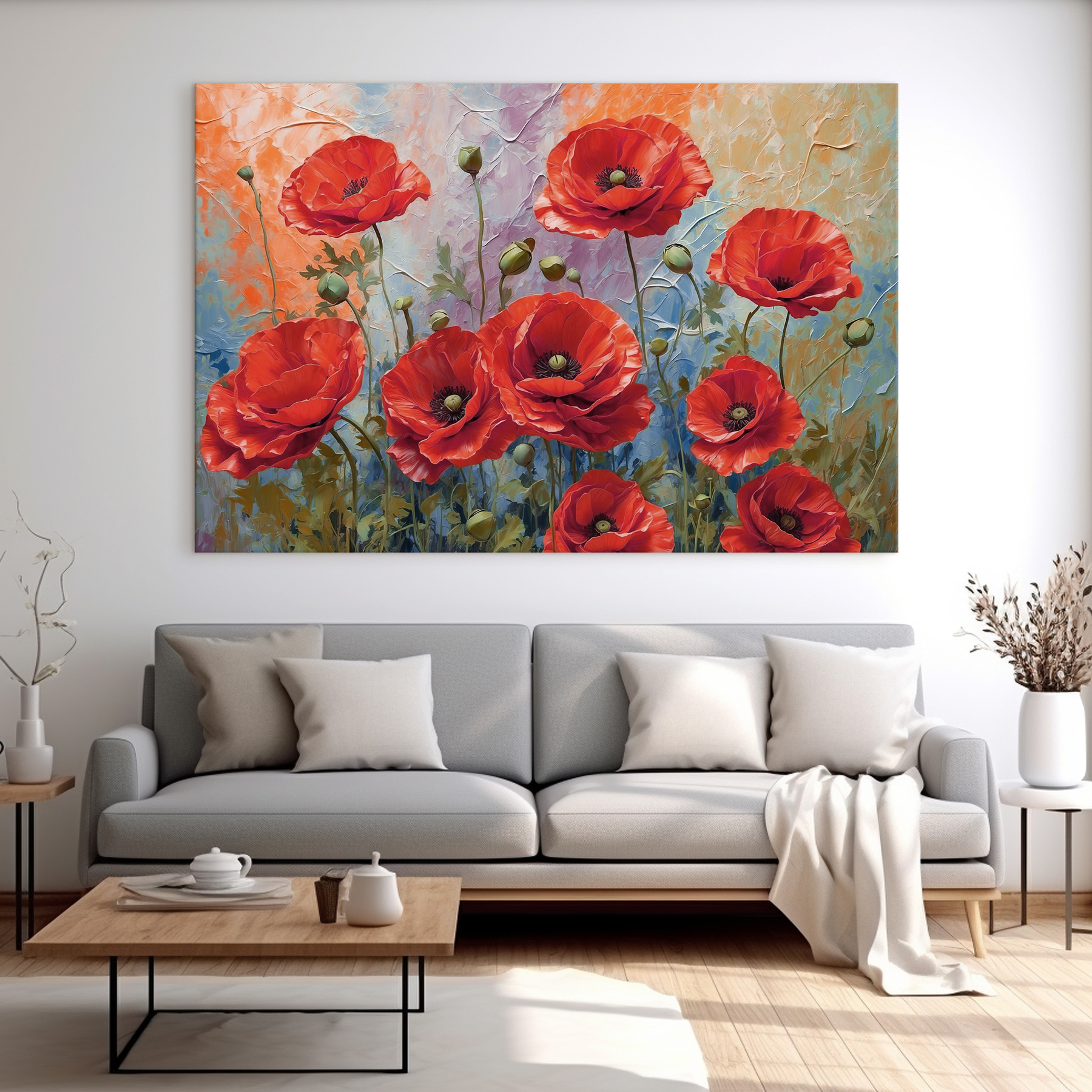 A painting of red flowers A painting of red flowers