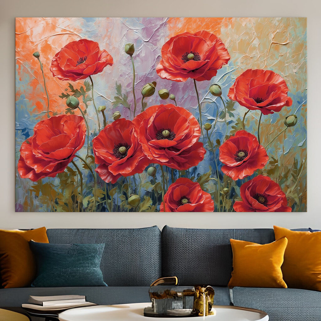 A painting of red flowers A painting of red flowers