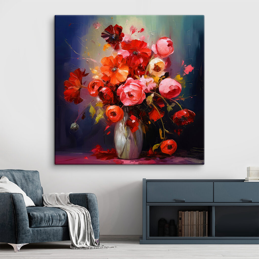 A painting of flowers in a vase A painting of flowers in a vase