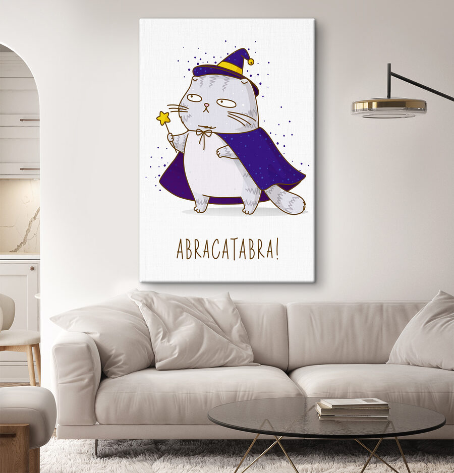 Karikatúra mačky v čarodejníckom odeve
