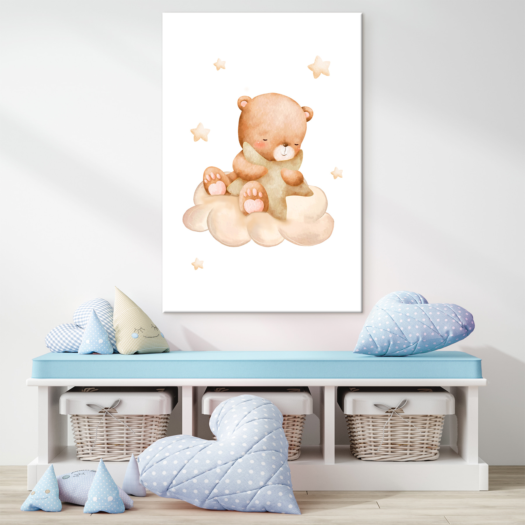 A teddy bear sitting on a cloud A teddy bear sitting on a cloud