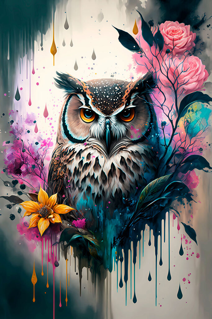 An owl with flowers