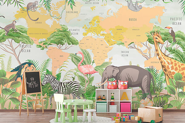 A map of the world with animals A map of the world with animals