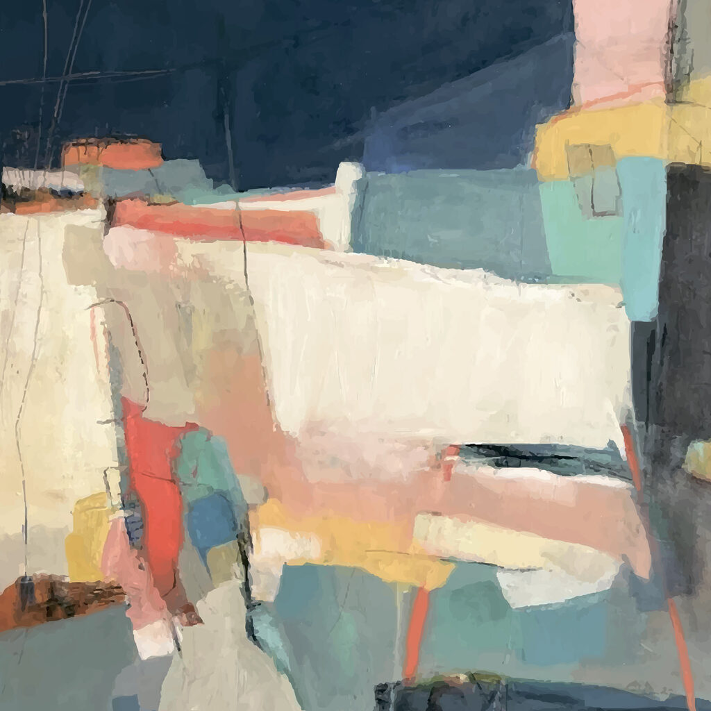 A painting of colorful shapes A painting of colorful shapes