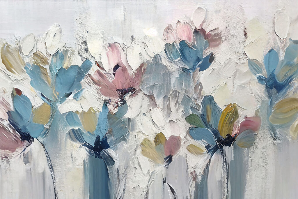 A painting of flowers on a white surface
