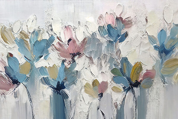 A painting of flowers on a white surface A painting of flowers on a white surface