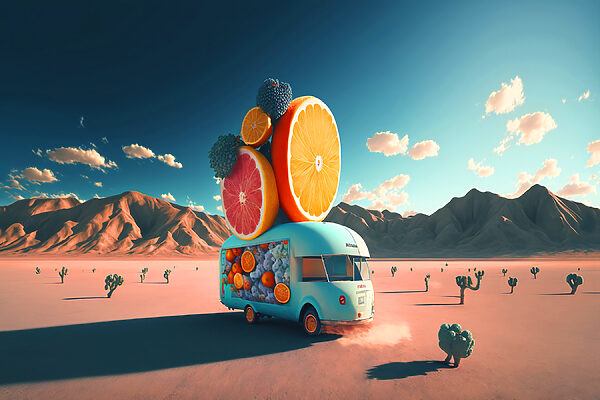 A van with fruits on it A van with fruits on it