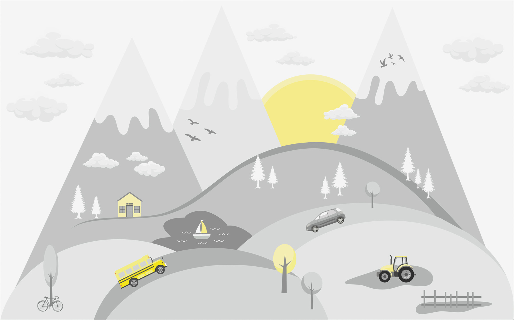 A cartoon of cars and trucks on a hill A cartoon of cars and trucks on a hill
