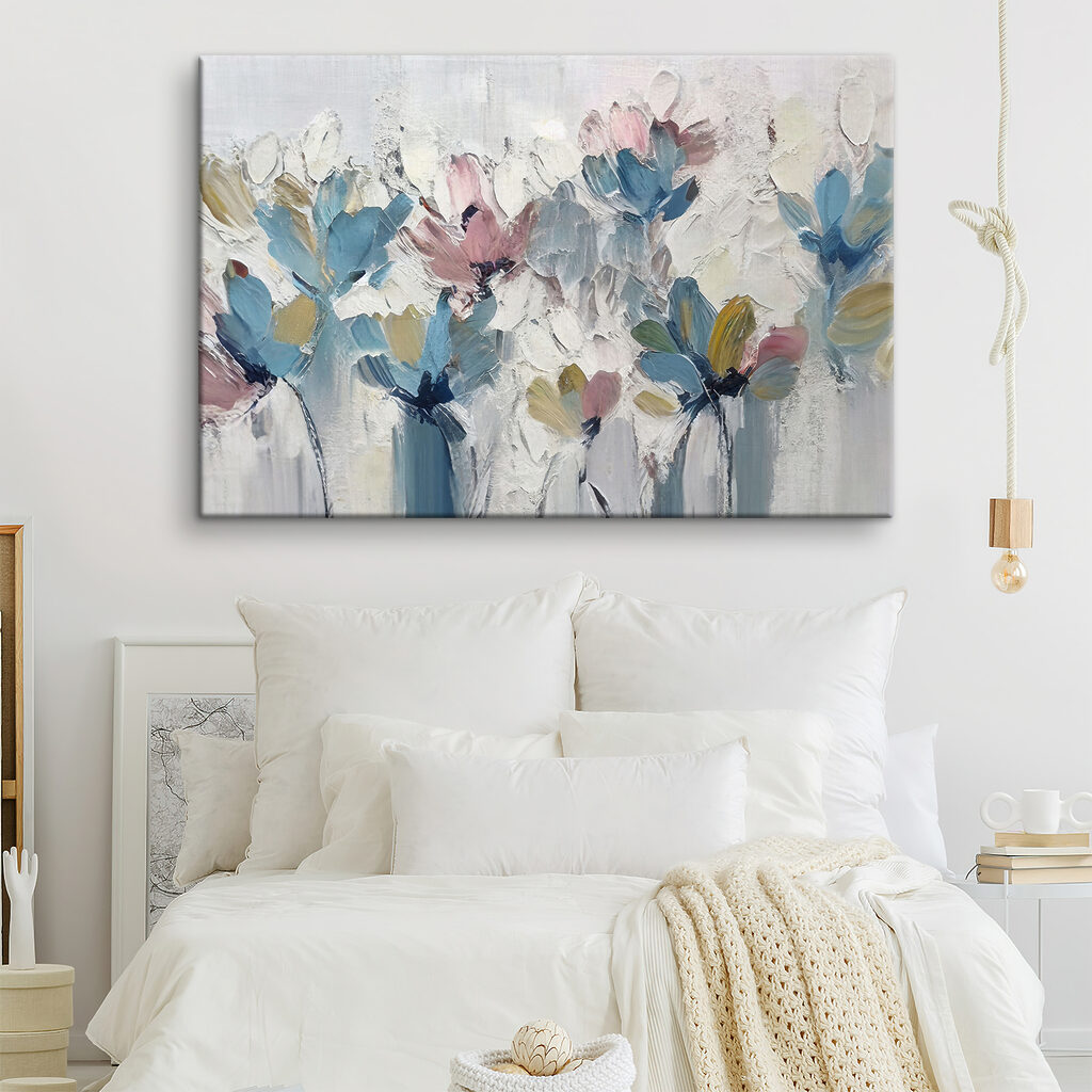 A painting of flowers on a white surface