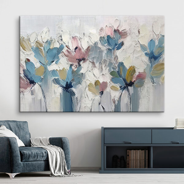 A painting of flowers on a white surface A painting of flowers on a white surface