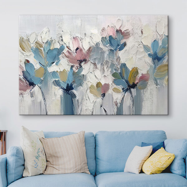 A painting of flowers on a white surface A painting of flowers on a white surface