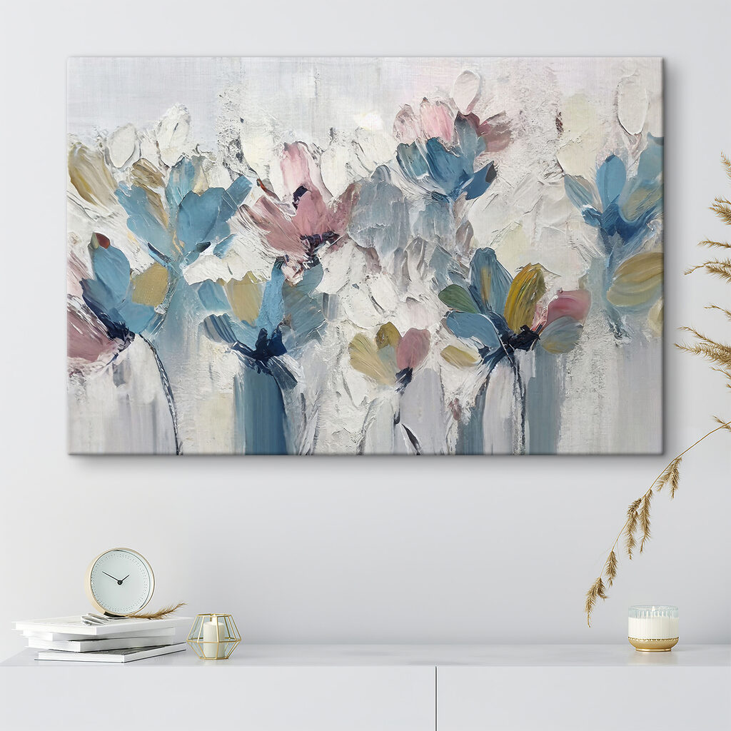 A painting of flowers on a white surface