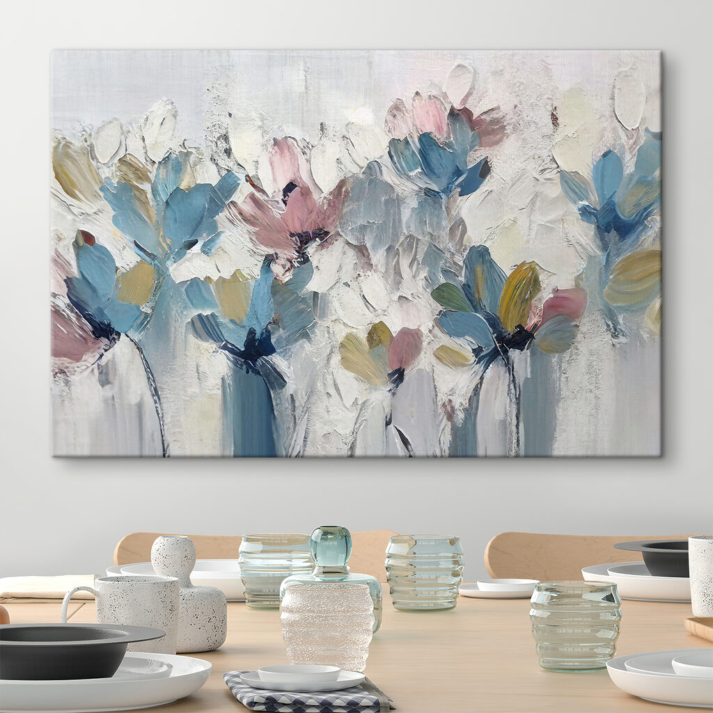 A painting of flowers on a white surface