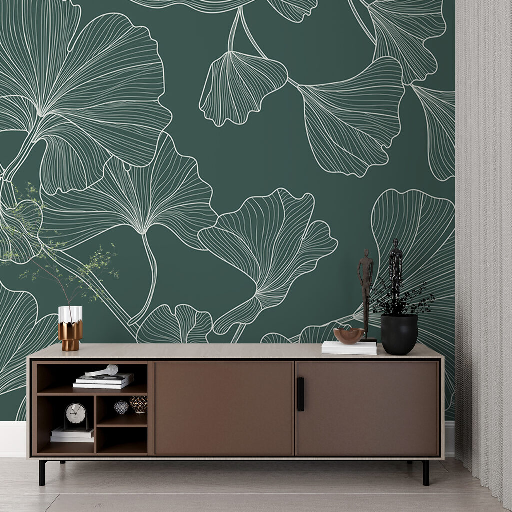 A pattern of leaves on a green background A pattern of leaves on a green background