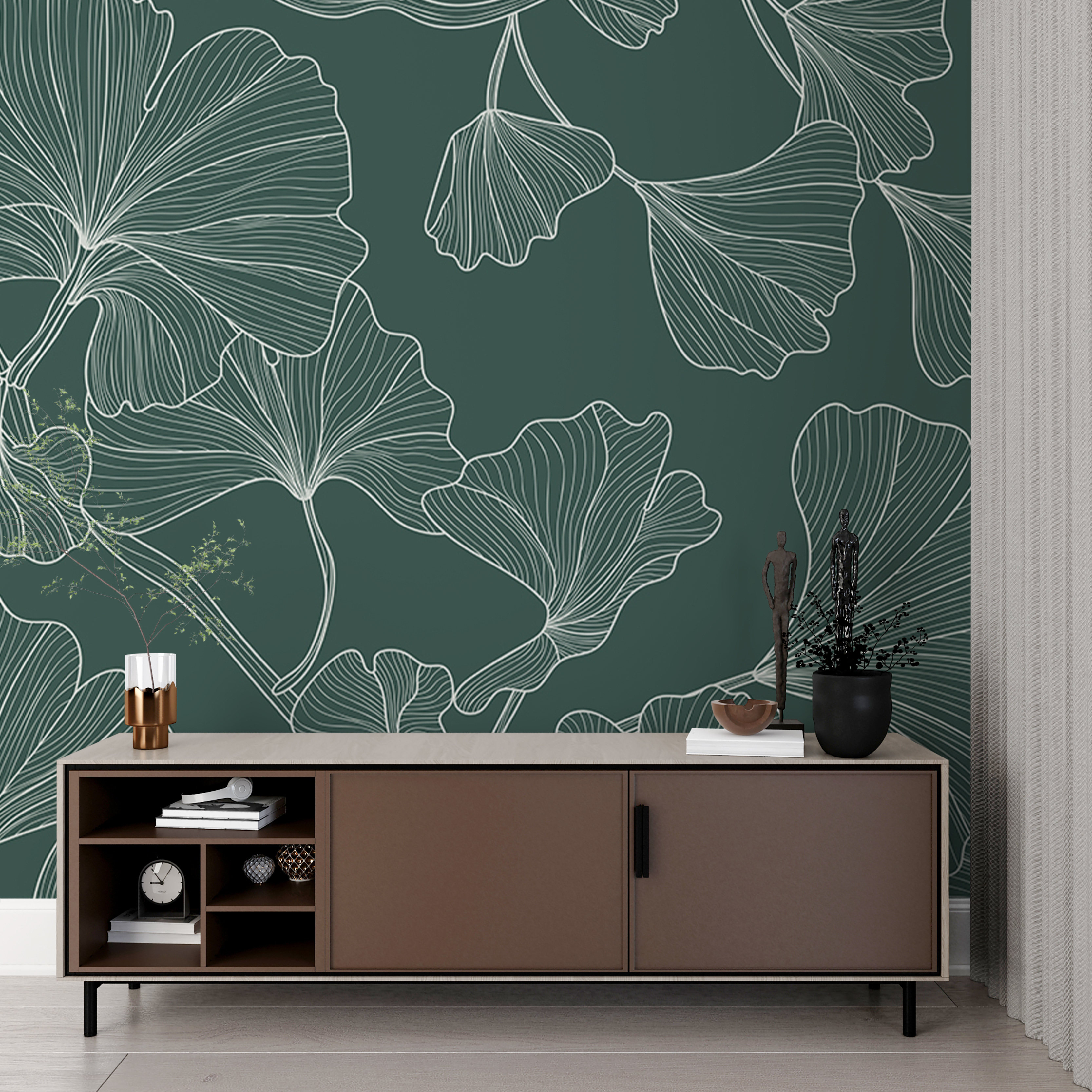 A pattern of leaves on a green background A pattern of leaves on a green background