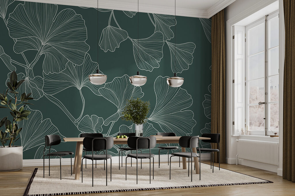 A pattern of leaves on a green background A pattern of leaves on a green background