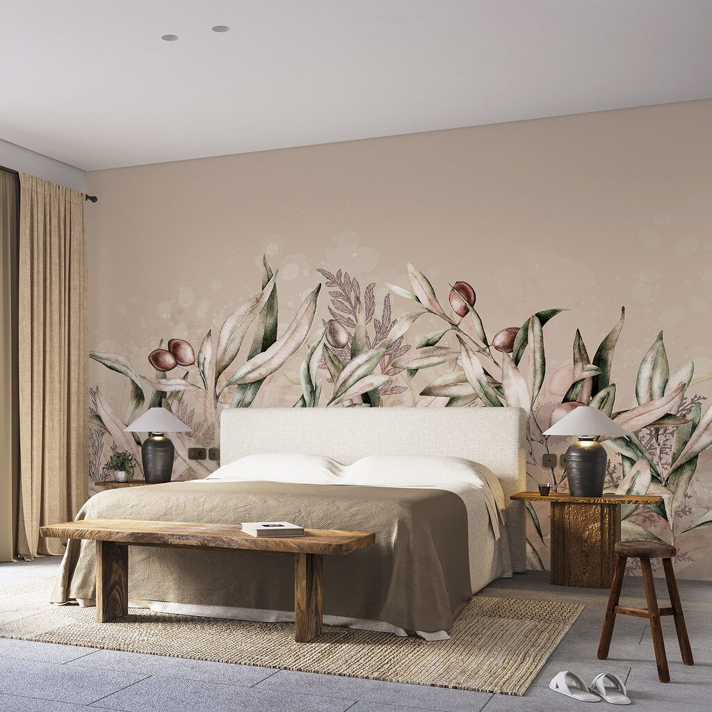 A painting of leaves and fruits A painting of leaves and fruits