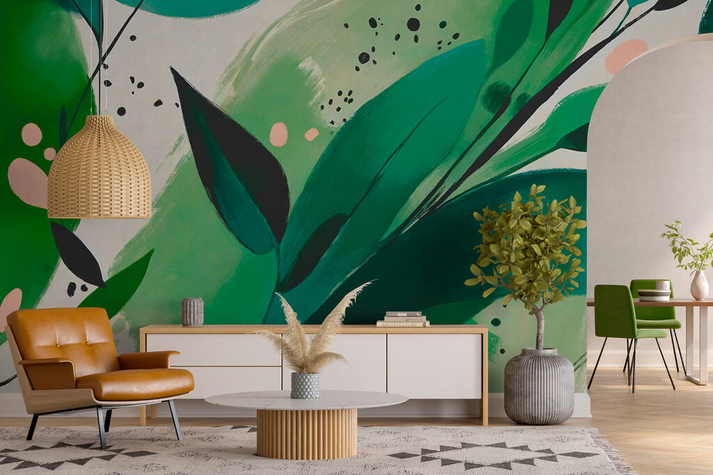 A painting of leaves and branches