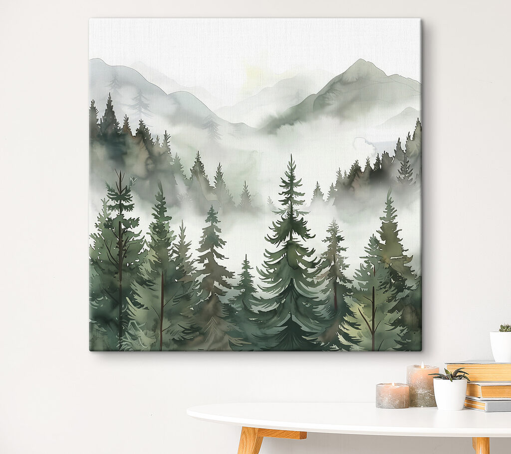 A landscape of trees and mountains