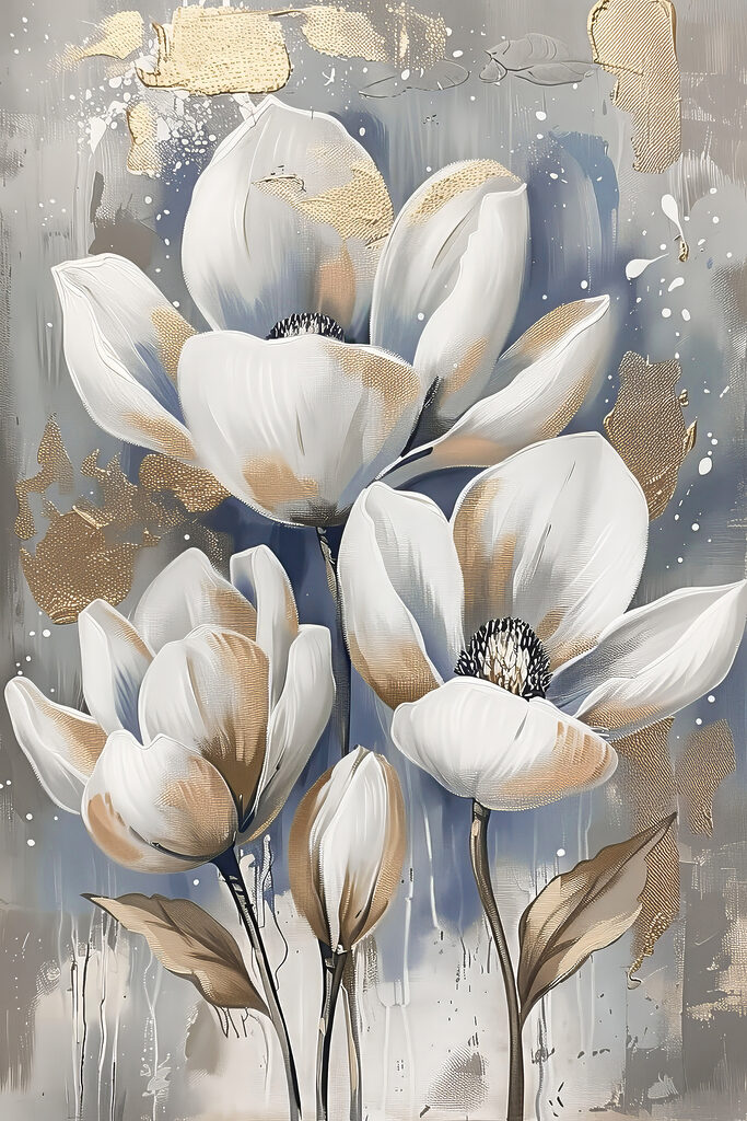 A painting of white flowers