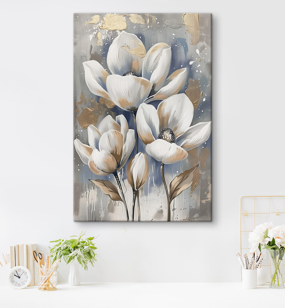 A painting of white flowers