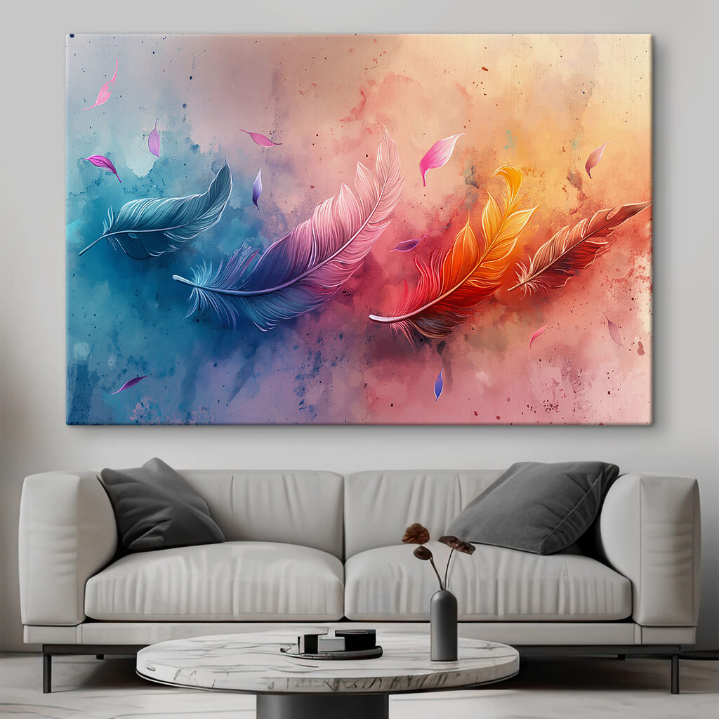 A colorful feathers flying in the air A colorful feathers flying in the air