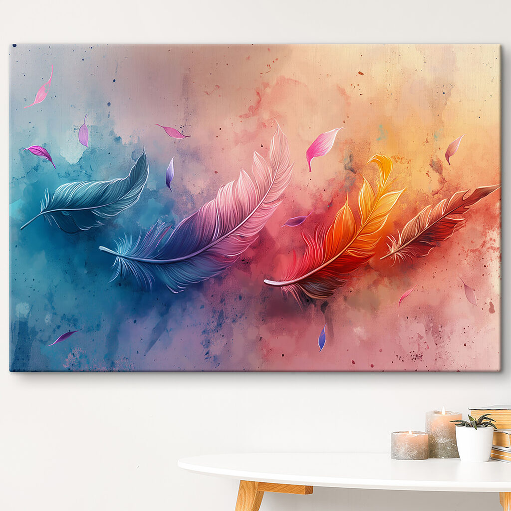 A colorful feathers flying in the air A colorful feathers flying in the air