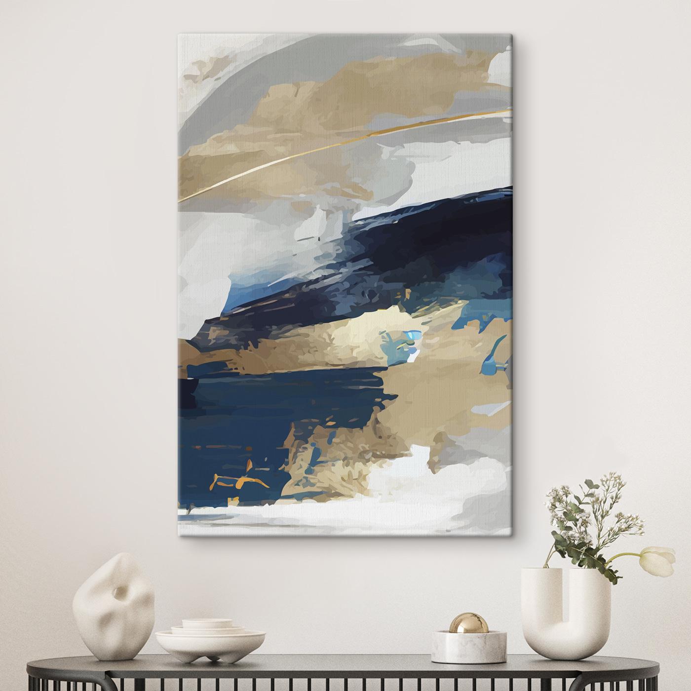 s36621pig114m - Obraz z modrej, bielej a hnedej farby - tegory