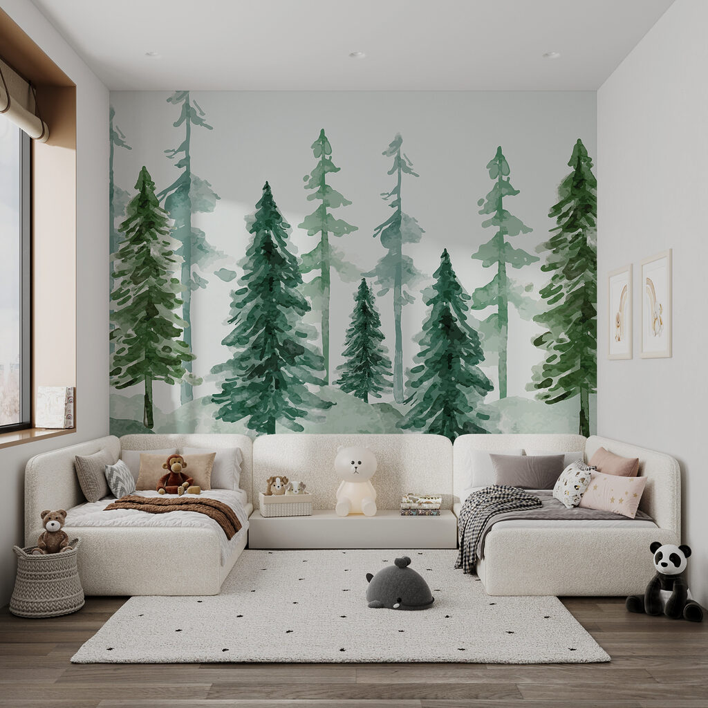 A group of trees in a snowy forest A group of trees in a snowy forest