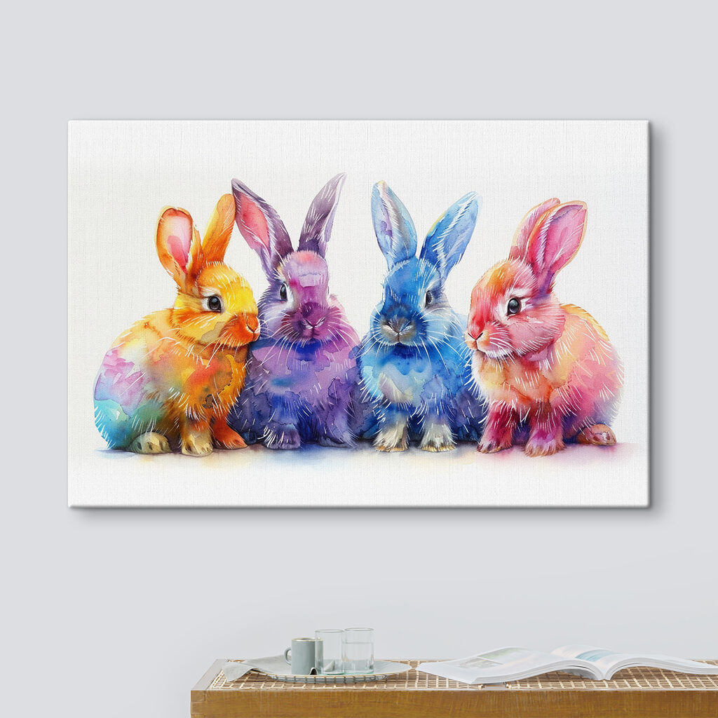 A group of colorful bunnies