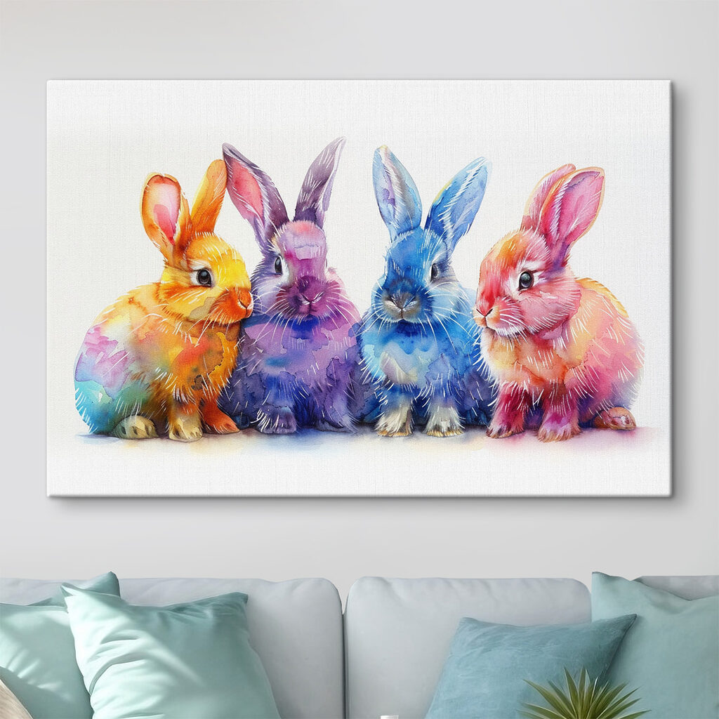 A group of colorful bunnies