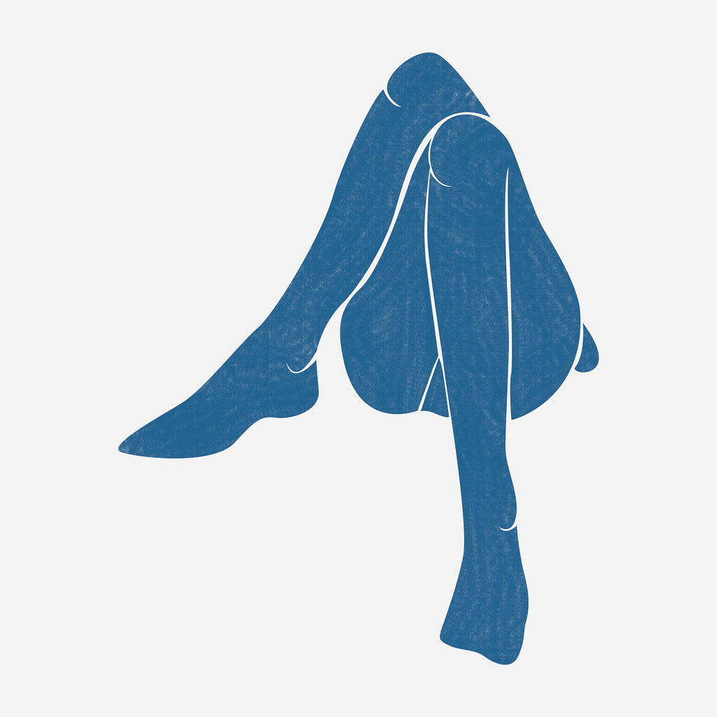 A blue drawing of a woman's legs