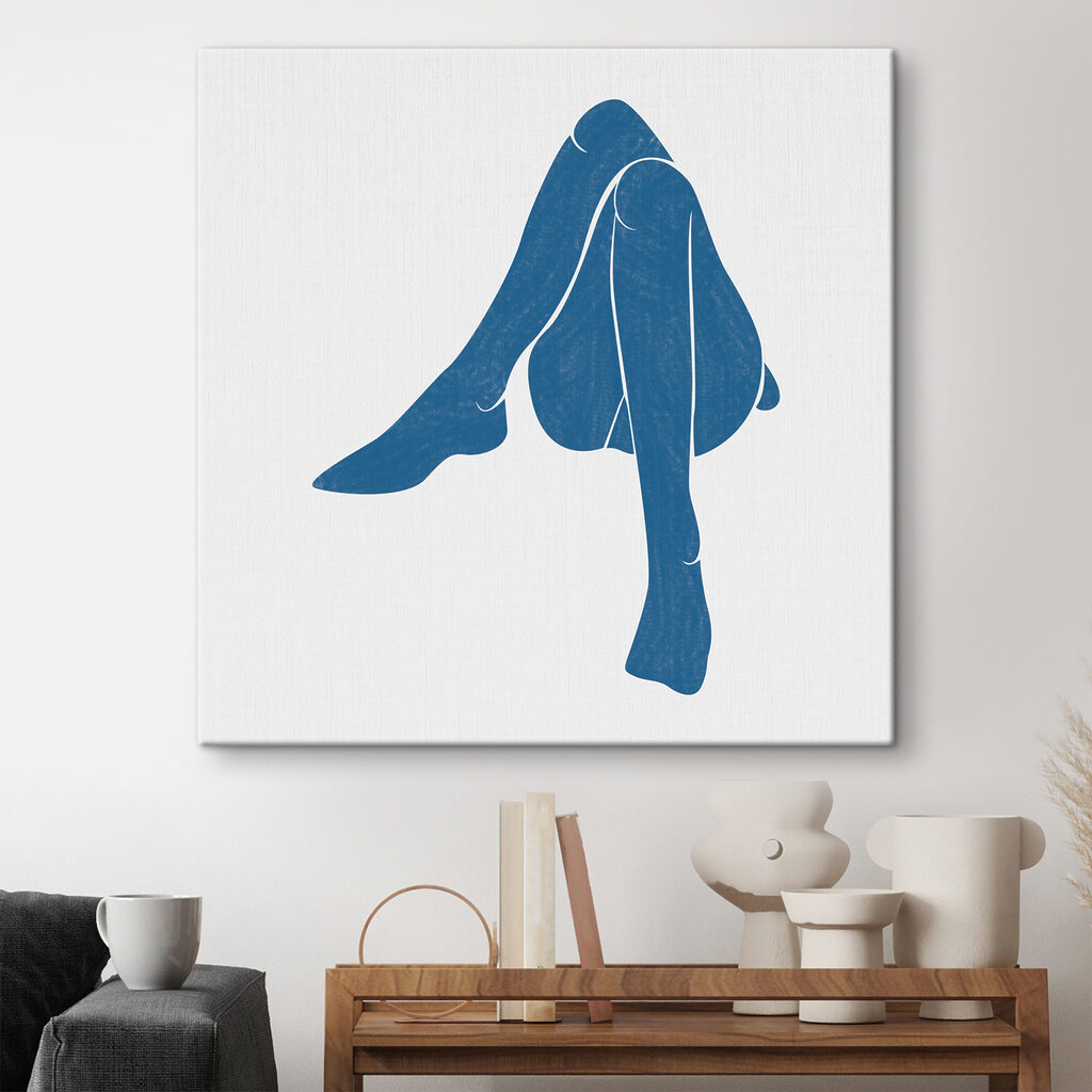 A blue drawing of a woman's legs