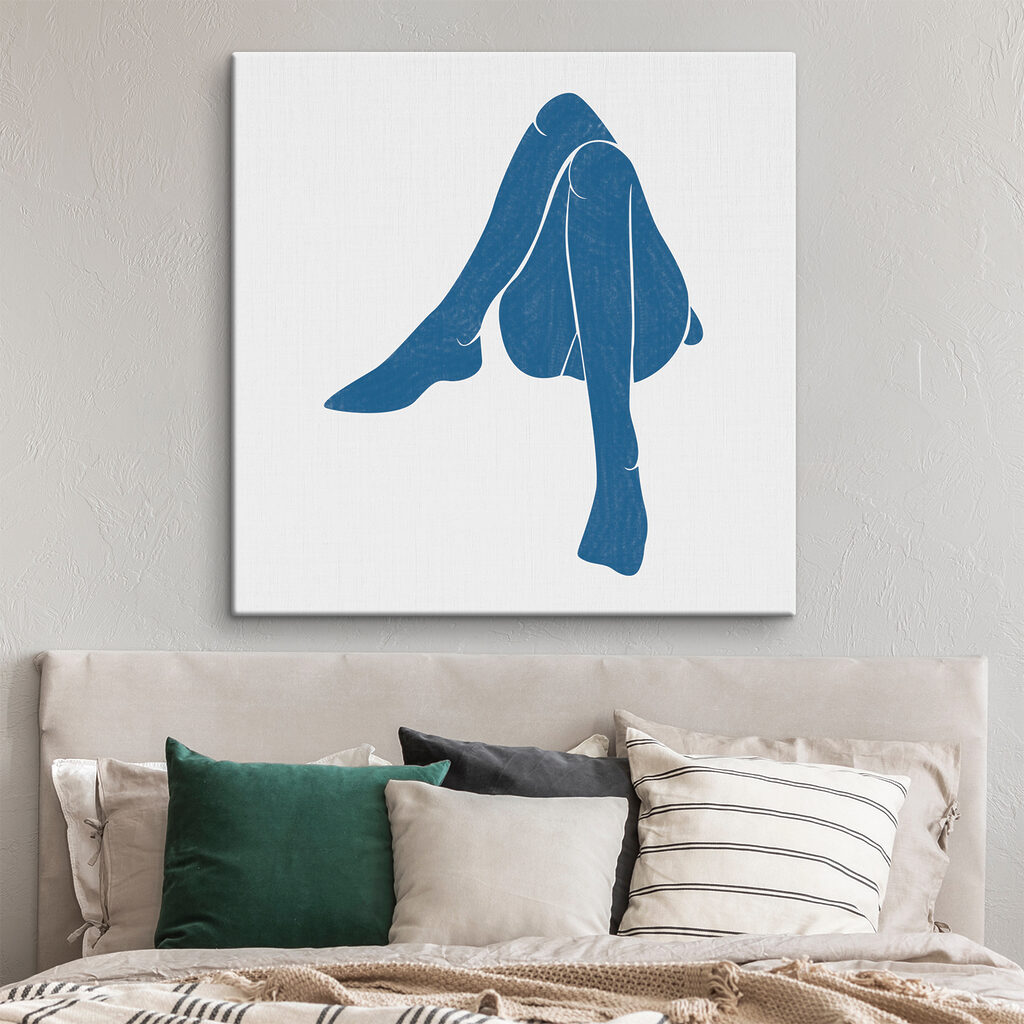 A blue drawing of a woman's legs