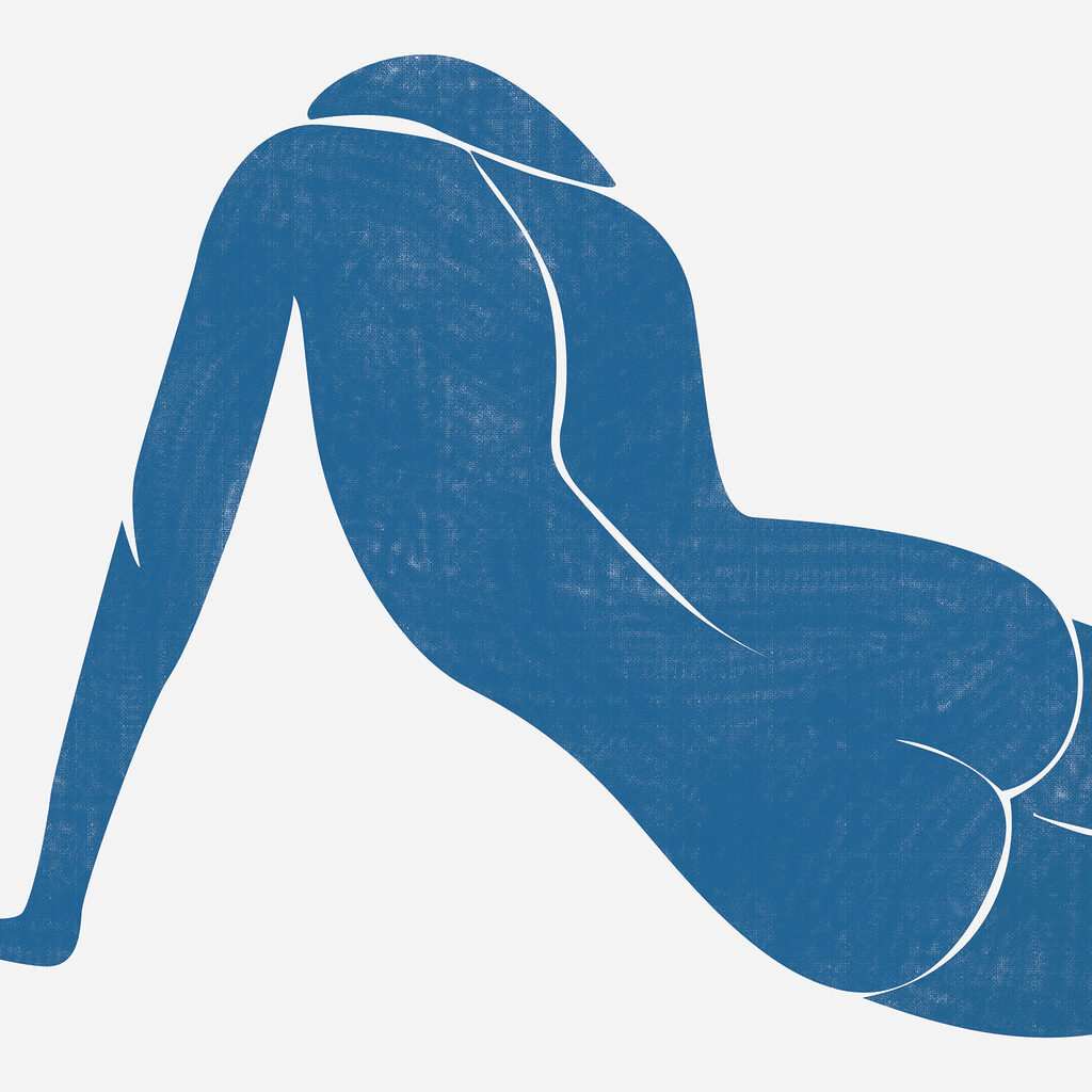 A blue drawing of a woman