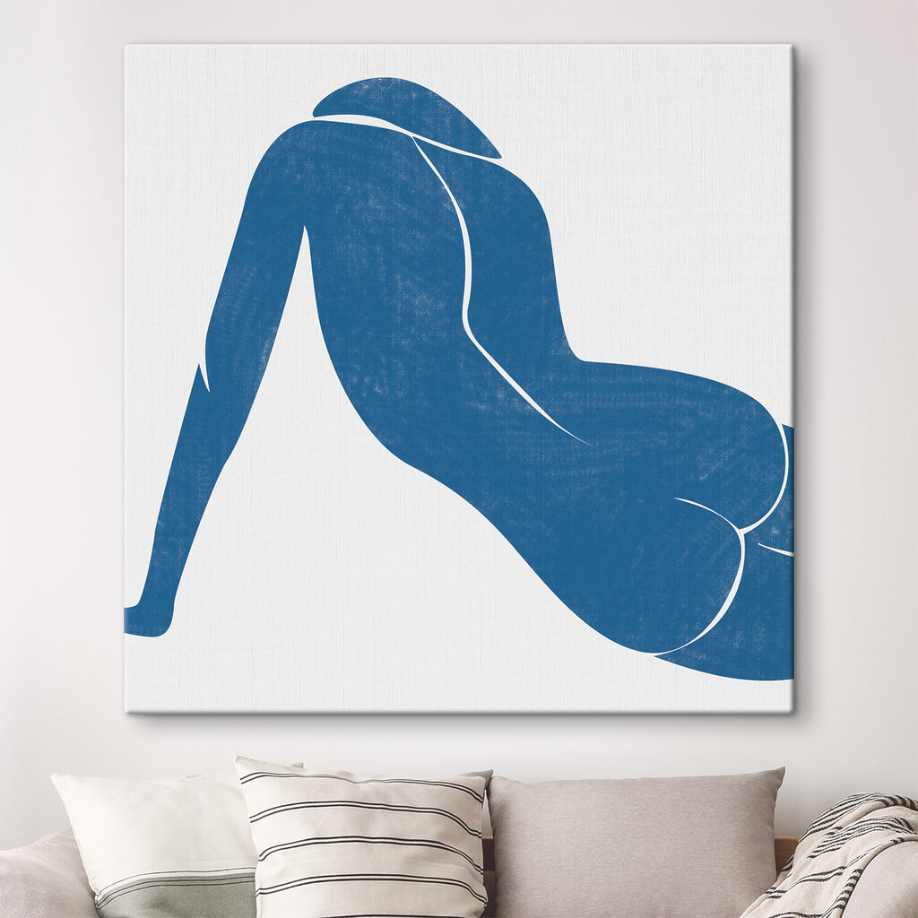 A blue drawing of a woman