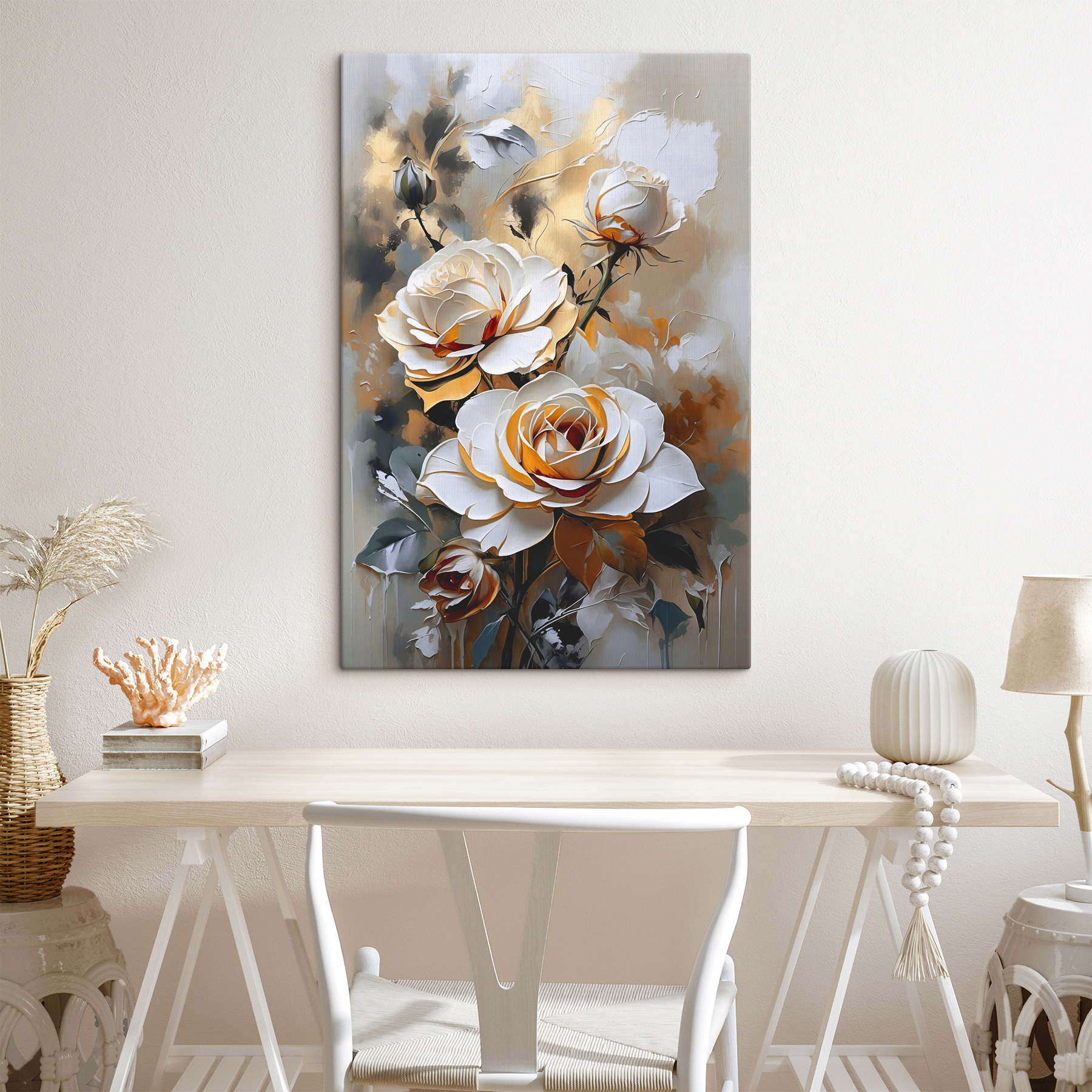 A painting of white roses A painting of white roses