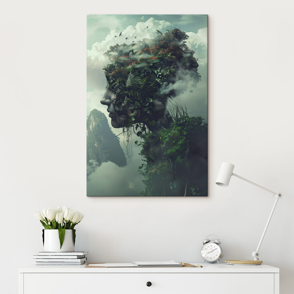 A face made of plants and clouds A face made of plants and clouds