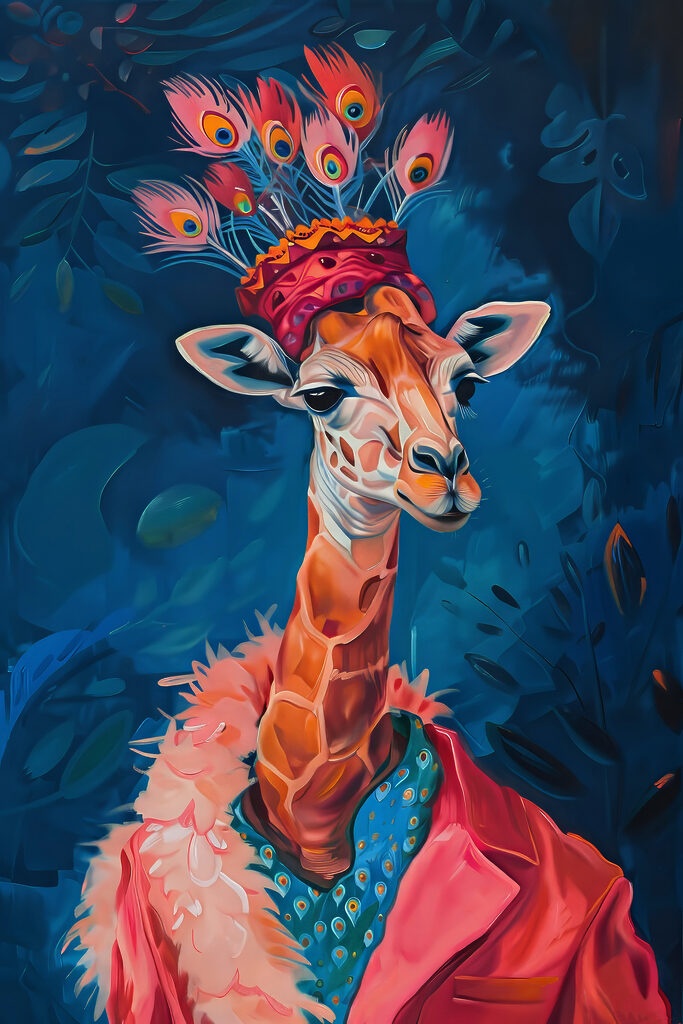 A giraffe wearing a hat A giraffe wearing a hat