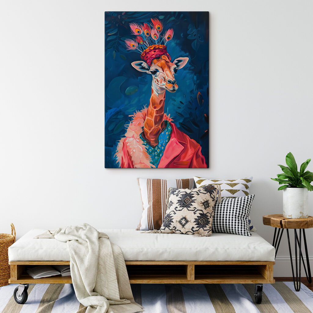 A giraffe wearing a hat A giraffe wearing a hat