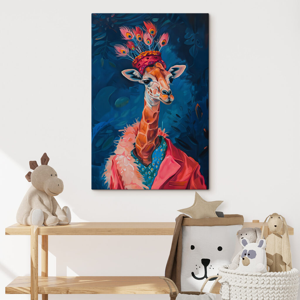 A giraffe wearing a hat A giraffe wearing a hat