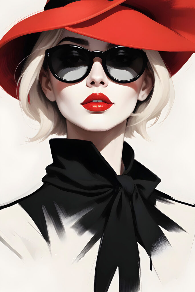 A woman wearing a red hat and sunglasses A woman wearing a red hat and sunglasses