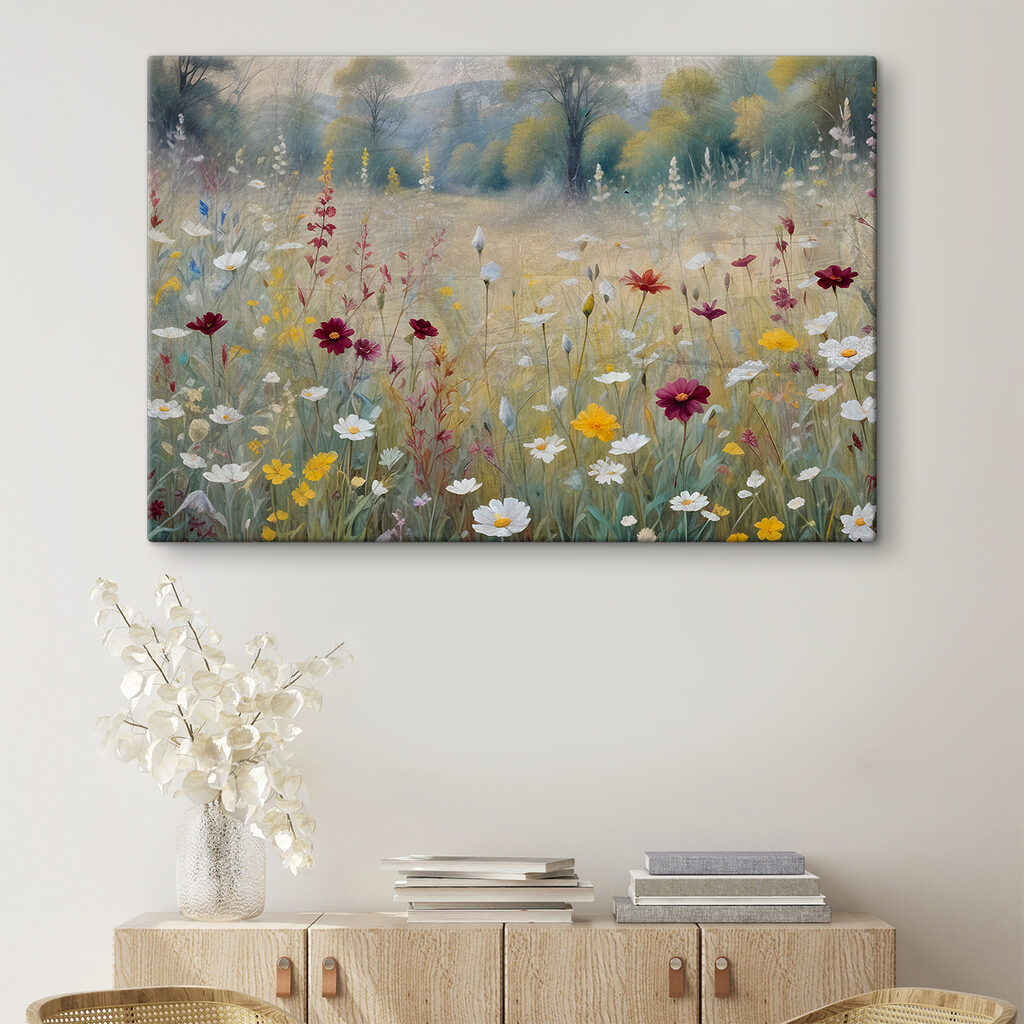 A painting of flowers in a field A painting of flowers in a field