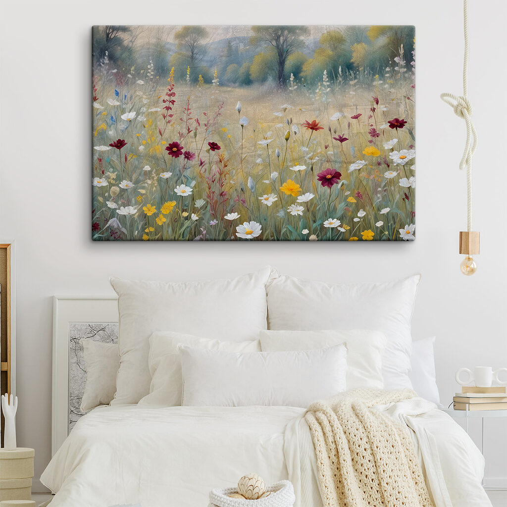 A painting of flowers in a field A painting of flowers in a field