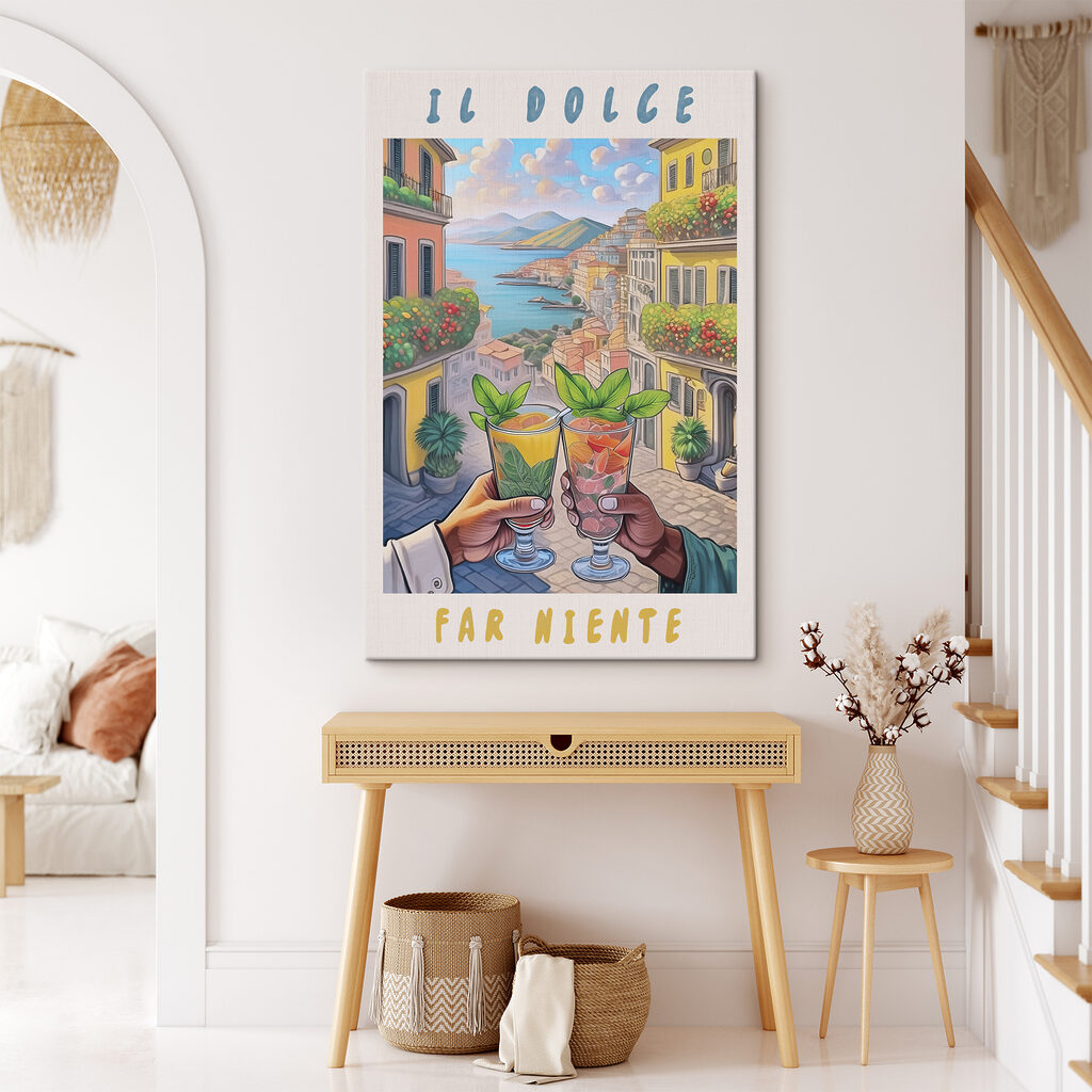 A hand holding glasses with drinks in front of a city