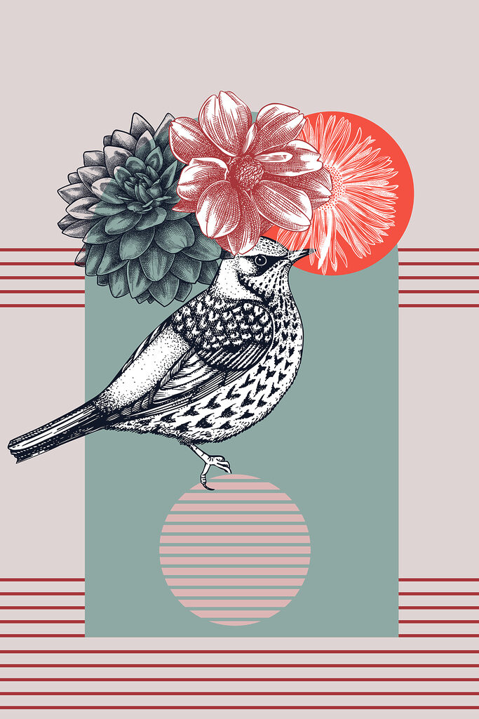 A bird with flowers on its head A bird with flowers on its head