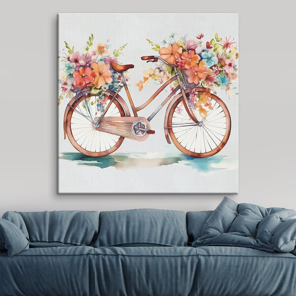 Akvarelová maľba bicykla s kvetmi Akvarelová maľba bicykla s kvetmi