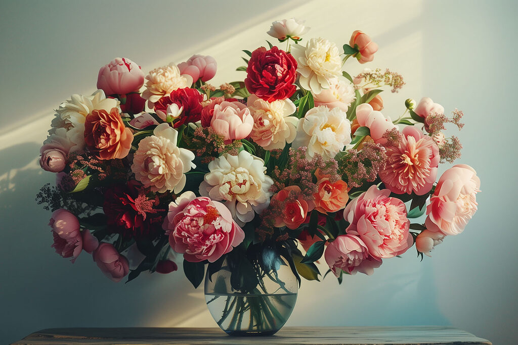 A vase of flowers on a table