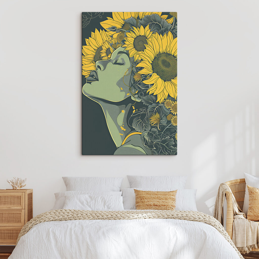 A woman with sunflowers in her hair