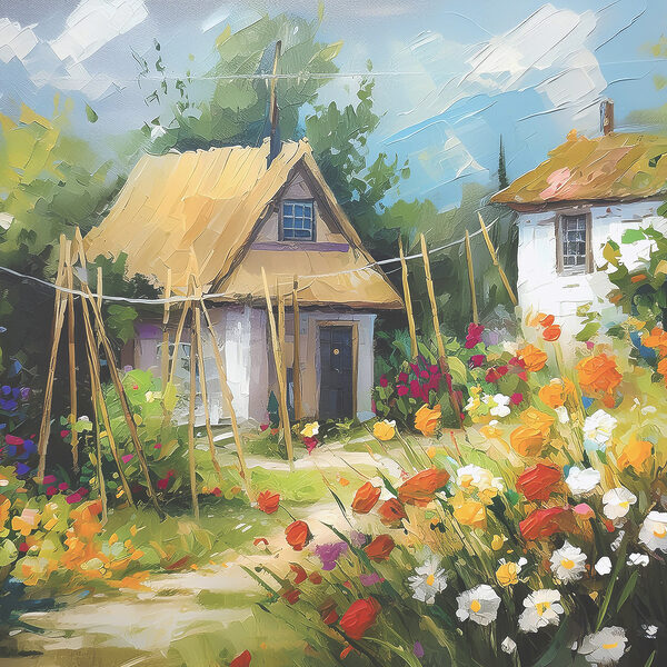 Obraz domu s kvetmi Obraz domu s kvetmi